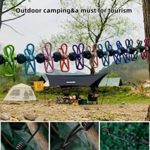 Clothesline，Retractable Portable Clothesline for Travel，Clothing line with 12 Clothes Clips，for Indoor and Outdoor Laundry Drying line，Outdoor Camping Accessories