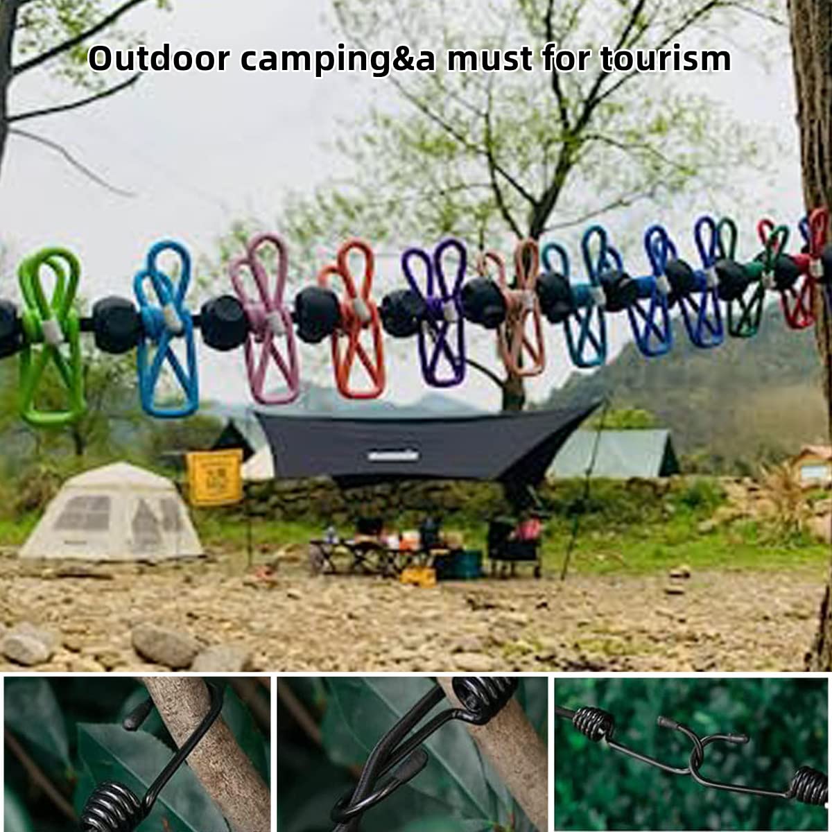 Clothesline，Retractable Portable Clothesline for Travel，Clothing line with 12 Clothes Clips，for Indoor and Outdoor Laundry Drying line，Outdoor Camping Accessories