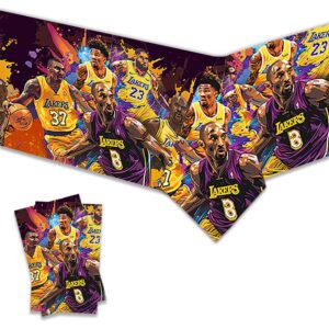 chuntianli 2pcs lakers tablecloth disposable tablecover birthday party supplies and decorations for kid boy baby shower rectangle tables 70"x42",2 pack