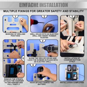 FETESNICE Wall mount for Makita batteries and chargers, strong pps stable 2-battery holder and charger holder, charger wall mount, suitable for workshop and garage