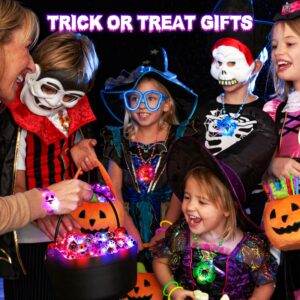 96 Pcs Halloween Party Favors Toys Bulk,Halloween Light Up Rings Glow Sticks Spin Necklace,Halloween Treats Non-Candy Goodie Bag Fillers Basket Stuffers Classroom Prizes Gifts for Kids Trick or Treats