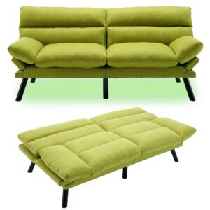 hrveocei convertible futon sofa bed couch,morden futon couch bed,comfy loveseat sleeper sofa bed with folding armrests&adjustable backrests for bedroom,living room,2 seats,fabric (green)