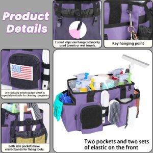 Timoxi Wearable Cleaning Caddy Bag, Cleaning Organizer with Handles, Cleaning Supply Tote with Adjustable Shoulder Strap for Cleaners & Housekeeper (Purple, 13.4'' x 7.3'' x 9.3'')