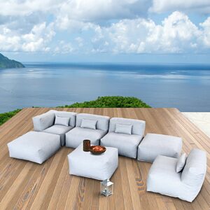 opeak patio furniture set bean bag alassio 7pc outdoor chairs sectional conversation patio set daybed furniture outdoor sofa couch high density foam filling modern comfy patio couch (light gray)