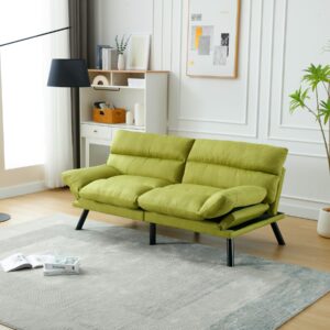 HRVEOCEI Convertible Futon Sofa Bed Couch,Morden Futon Couch Bed,Comfy Loveseat Sleeper Sofa Bed with Folding Armrests&Adjustable Backrests for Bedroom,Living Room,2 Seats,Fabric (Green)