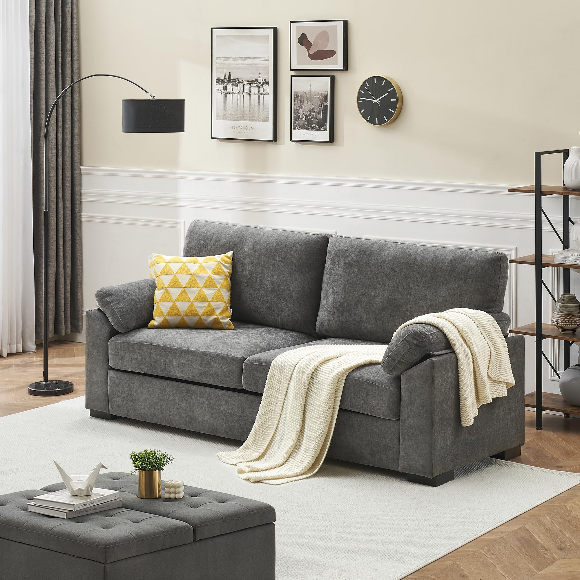 IDEALHOUSE 80" Sofas Couches for Living Room, 3 Seater Chenille Recliner Sofa Mid-Century Modern Sofa Couch with Space Spring Cushion and Solid Wood Frame, Removable Back and Seat Cushions