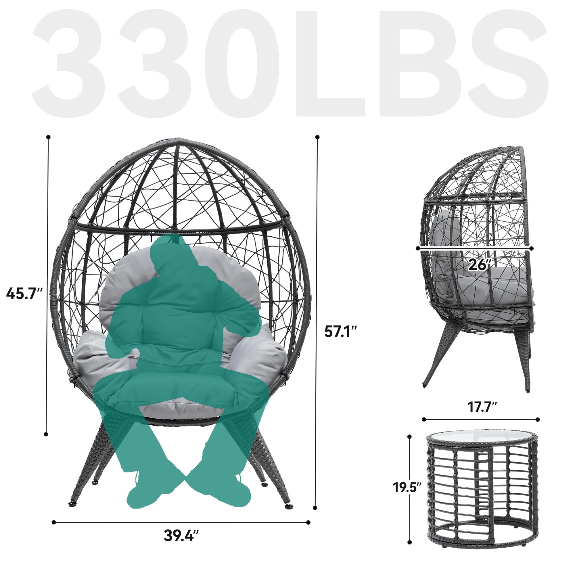 YITAHOME Egg Chair with Table Outdoor Egg Lounge Chair with Cushion Wicker Chair PE Rattan Chair Table Included for Patio, Garden, Backyard, Porch, Gray