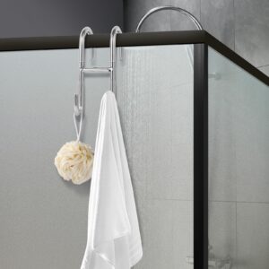 Dlilise Shower Door Hooks for Framed Glass Door, Towel Hooks Over Wide Framed & Frameless Glass Door, Towels Hanger for Bathroom, Both End Can be Used, Suit Rozer Robes Loofahs Shavers, 2-Pack Silver