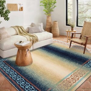 garveehome washable area rugs 4x6 rug modern living room rugs non slip bedroom rug oriental boho rug ultra soft low pile thin carpet stain resistant non shedding throw rugs for dining room blue 4'x6'