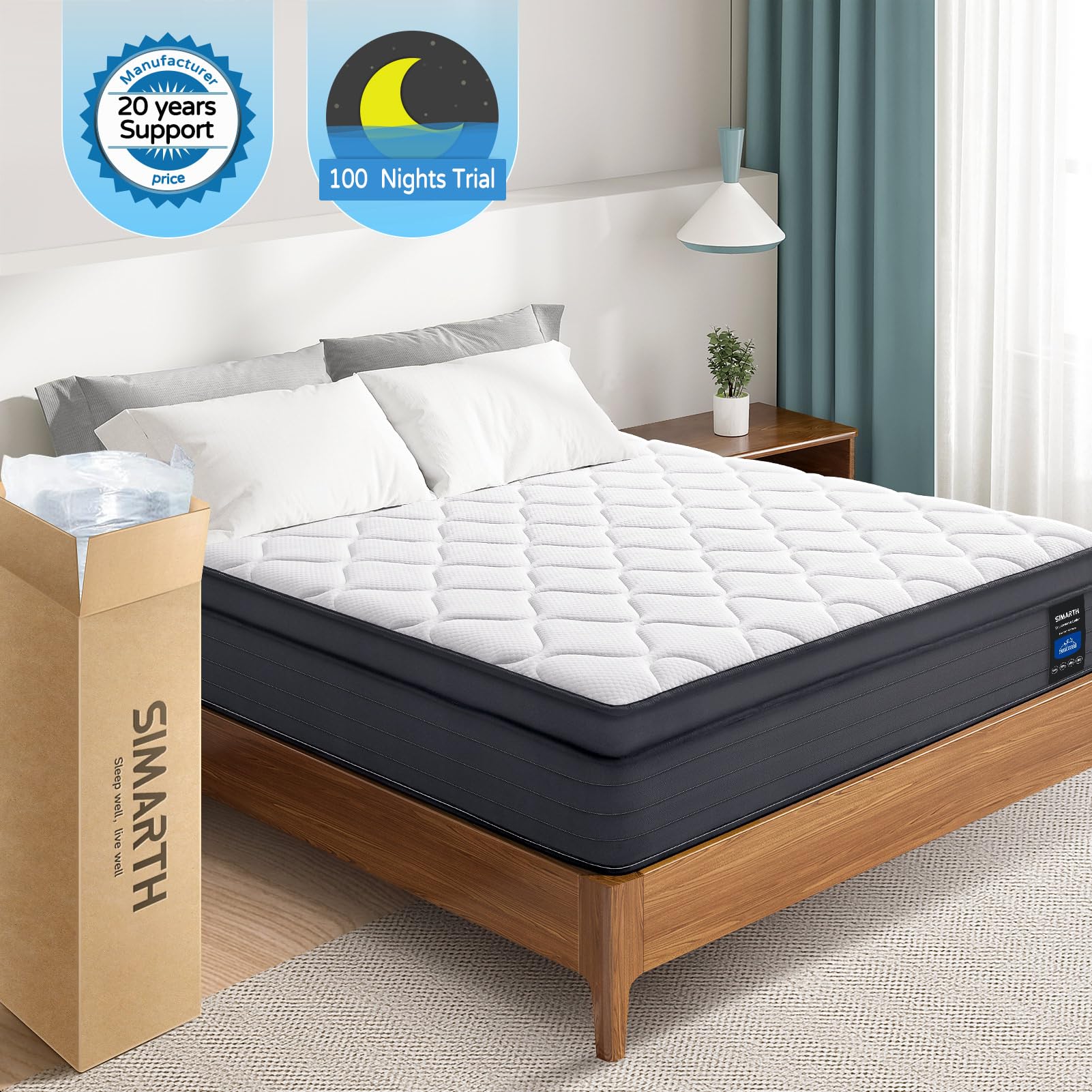 SIMARTH King Size Mattress 14 Inch - Upgrade Strengthen, Memory Foam Hybrid Mattress with Motion Isolation and Pressure Relief, Strong Edge Support, Pocket Spring King Size Mattress in a Box, Medium