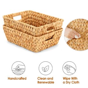 ROSOS Wicker Baskets 2 Pack, Water Hyacinth Wicker Storage Basket with Handles, Large Wicker Baskets for Storage, Wicker Baskets for Organizing, Handmade Large Wicker Basket, Natural