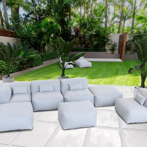 OPEAK Patio Furniture Set Bean Bag Alassio 7PC Outdoor Chairs Sectional Conversation Patio Set Daybed Furniture Outdoor Sofa Couch High Density Foam Filling Modern Comfy Patio Couch (Light Gray)