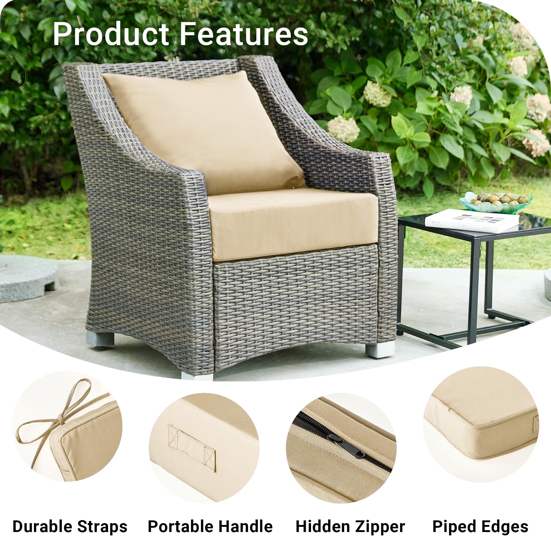 IPYNBAP Outdoor Cushions for Patio Furniture，Outdoor Seat Cushion Set 24 x 24 x 5.75 Inch，Waterproof & Fade Resistant Outdoor Chair Cushions，Deep Patio Chair Cushion with Removable Cover，Beige