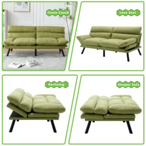 HRVEOCEI Convertible Futon Sofa Bed Couch,Morden Futon Couch Bed,Comfy Loveseat Sleeper Sofa Bed with Folding Armrests&Adjustable Backrests for Bedroom,Living Room,2 Seats,Fabric (Green)