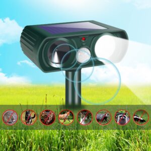 Ultrasonic Animal Repellent Outdoor,Deer Repellent Devices with Flashing Light Ultrasonic Cat Repeller Skunk Squirrel Rabbit Raccoon Repellent Solar Animal Repeller Deterrent Devices,Green (2)