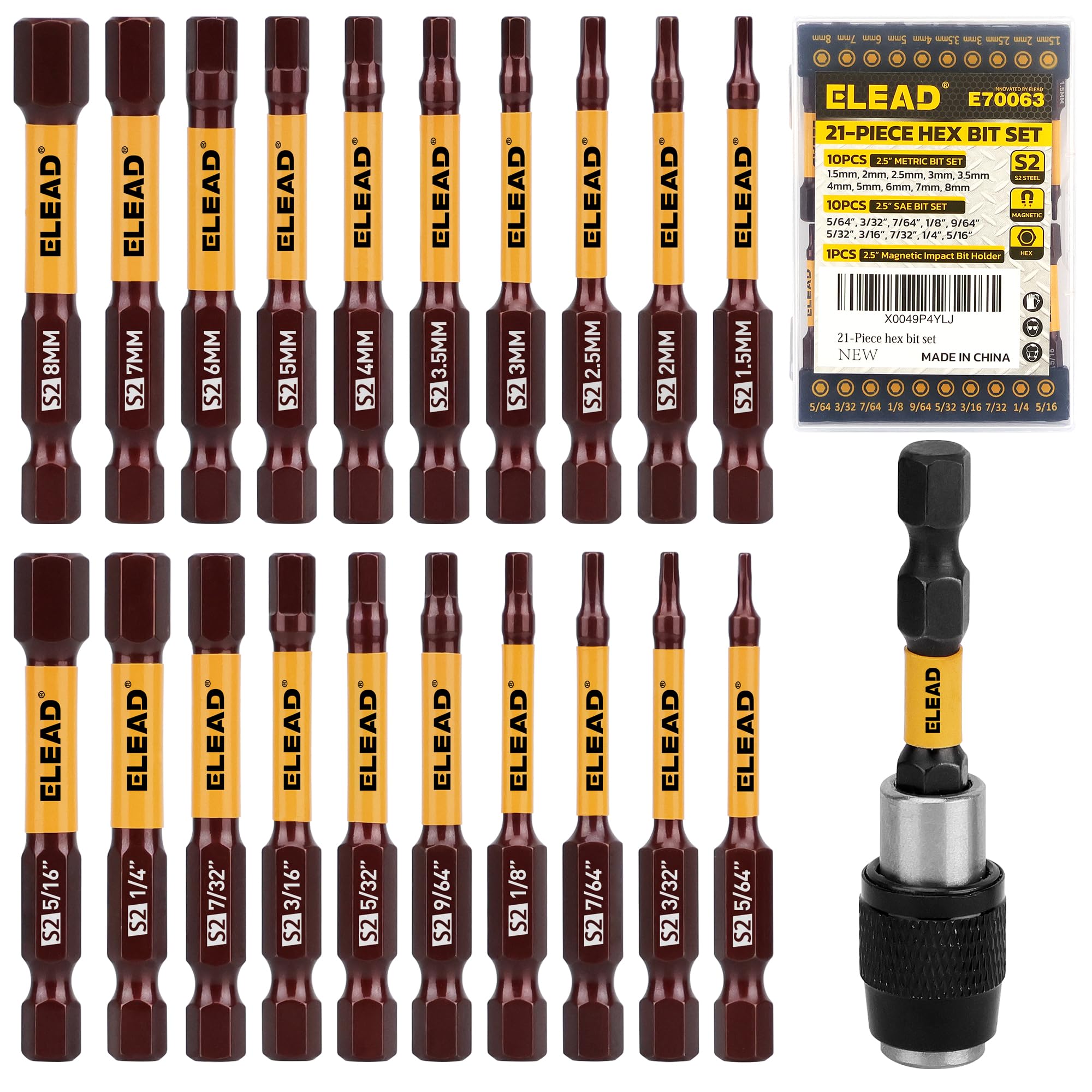 Allen-Wrench Hex Drill Bit Set: 21PCS Durable Impact Allen Key Set, Long-Lasting Strong Magnetic Hex Screwdriver Bit Set, SAE & Metric Size, Mechanic Automotive Furniture DIY Home Repairs