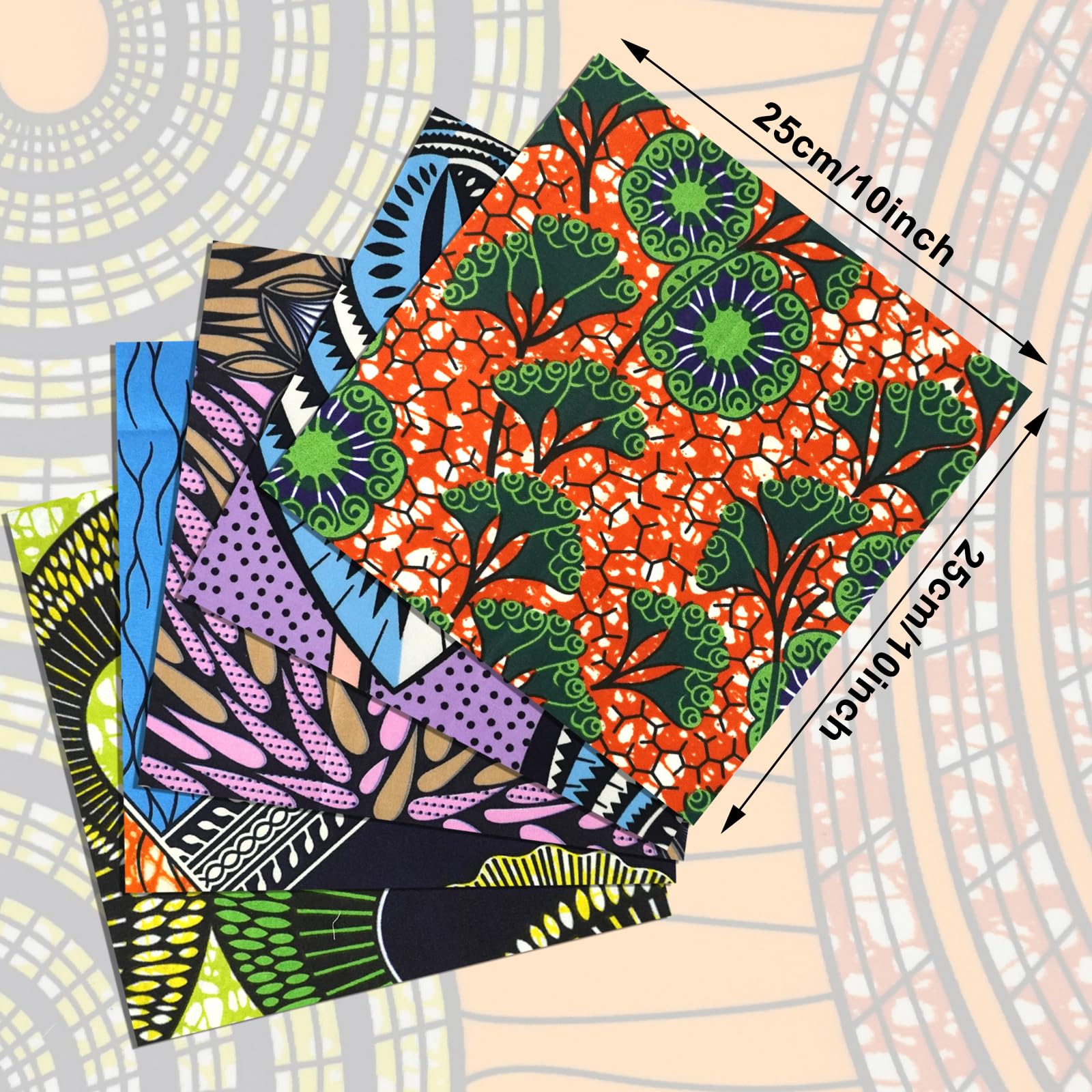 Gnognauq 40 Pieces African Cotton Fabric Quilting Fabric Squares Bundles African Wax Fabric for DIY Sewing Clothes Accessories, 25 x 25 cm