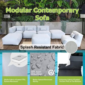 OPEAK Patio Furniture Set Bean Bag Alassio 7PC Outdoor Chairs Sectional Conversation Patio Set Daybed Furniture Outdoor Sofa Couch High Density Foam Filling Modern Comfy Patio Couch (Light Gray)