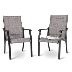 NUU GARDEN Patio Dining Chairs Set of 2,Aluminum Outdoor Dining Chairs Lightweight Stackable Textilene Patio Dining Chair with Armrest for Lawn Garden Backyard Pool,Grayish Brown