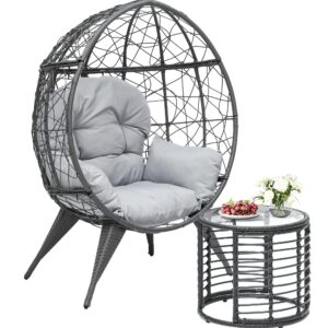 yitahome egg chair with table outdoor egg lounge chair with cushion wicker chair pe rattan chair table included for patio, garden, backyard, porch, gray