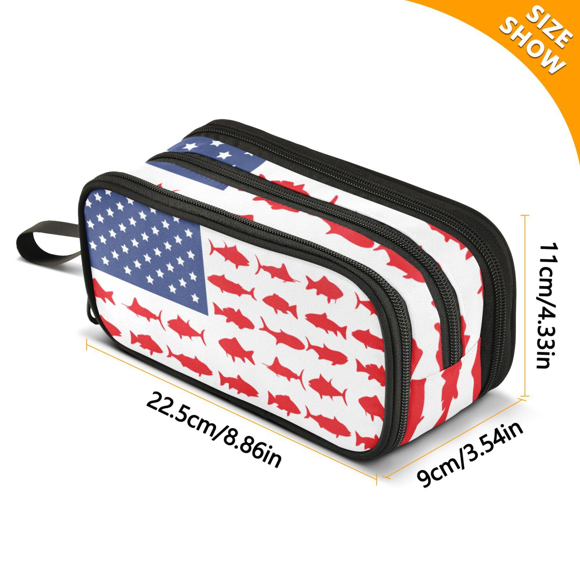 Fisyme Fish Usa Flag Pencil Case Large Capacity Pen Box Makeup Pouch Holder Organizer Stationery Bag for School Office College Traval