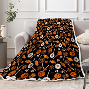 JAWO Halloween Throw Blanket, Fall Autumn Halloween Chic Treat or Trick Candy Gift for Kids Cozy Bed Couch Blanket, Soft Comfy Fleece Flannel Throws Blankets Livingroom Bedroom Decor