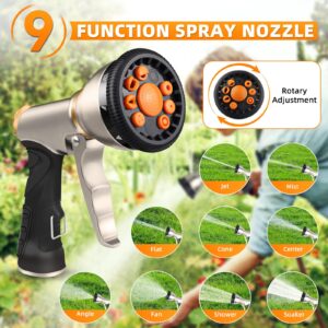 Garden Hose Nozzle, Upgrade Heavy Duty Metal High Pressure Water Hose Nozzle with 9 Spray Patterns Rotating for Outdoor Lawn & Garden Watering, Car & Pet Washing