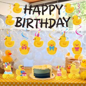 Joybileefun Duck Birthday Party Decorations - 18PCS Duck Party Decorations with Banner Hanging Swirls Centerpieces for Tables Duck Happy Birthday Decorations for Duck Themed Baby Shower Party Supplies