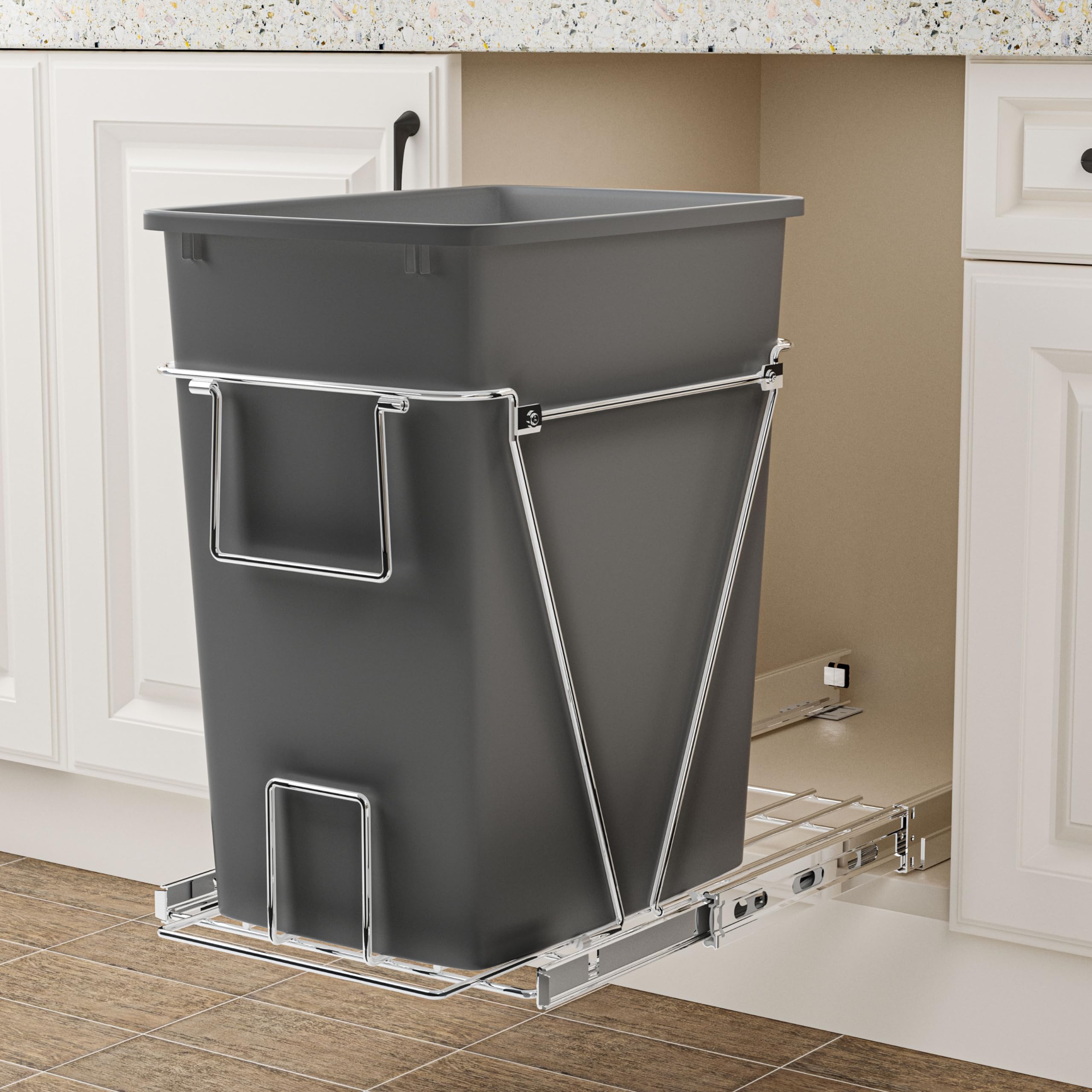 ROOMTEC Pull Out Trash Can Organizer for Under Kitchen Cabinets, 35 Qt Kitchen Cabinet Trash Can Drawer Slide Out, 12 Gal Sliding Garbage Can Under Counter (Trash Can Not Included)