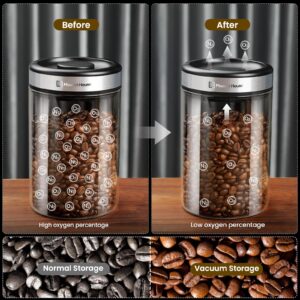 Maestri House Vacuum Coffee Canister Pro, AirTight Coffee Containers, Vacuum Glass Coffee Jar with Coffee Spoon, 40 fl OZ/1.2L Professional Coffee Storage Container for Barista, Gifts (Silver)