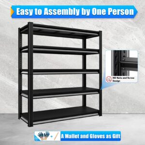 Rufokisa 48" W Garage Shelving Heavy Duty，2800LBS Loads Adjustable Garage Storage Shelves,5-Tier Metal Storage Racks and Shelving Units, Utility Rack Shelves,48”W x 18”D x 78”H,Black