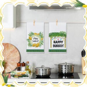 FuWeave 4 Pcs Happy Sukkot Kitchen Towels Etrog Dish Towels 15.7 x 23.6 Inch Hebrew Jewish Lulav Decoration Gifts Dish Cloth Hand Drying Towel Sukkah Party Tea Towel for Home Baking Holiday