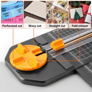 Ecraft 4-in-1 Paper Cutter - 12" Paper Trimmer Multi-Function Scrapbooking Tool with Straight, Wave, Perforated & Creasing Blades for Craft Paper,Cardstock, Coupon, Label, Photo,Postcard (Black)