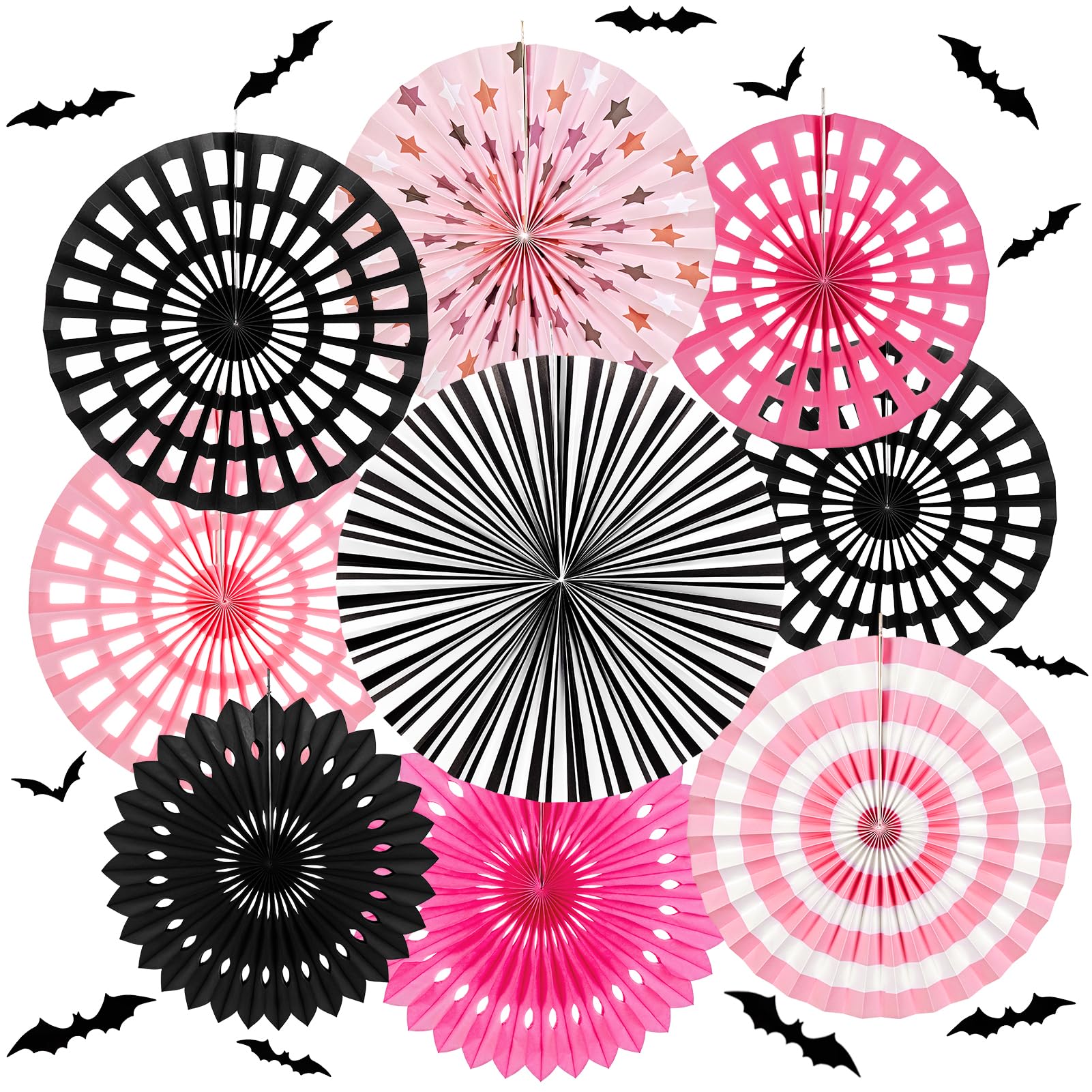 SUNBEAUTY Purple Black Happy Halloween Party Decorations Halloween Birthday Party Decorations with Happy Halloween Banner Paper Fans Spider webs Bats