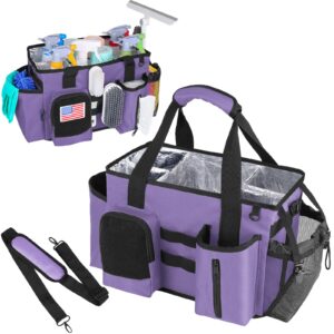 timoxi wearable cleaning caddy bag, cleaning organizer with handles, cleaning supply tote with adjustable shoulder strap for cleaners & housekeeper (purple, 13.4'' x 7.3'' x 9.3'')