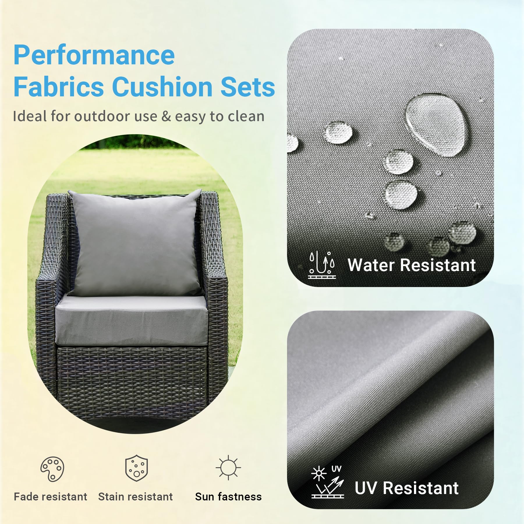 IPYNBAP Outdoor Cushions for Patio Furniture，Outdoor Seat Cushion Set 24 x 24 x 5.75 Inch，Waterproof & Fade Resistant Outdoor Chair Cushions，Deep Patio Chair Cushion with Removable Cover，Dark Grey