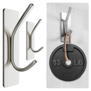 gluit adhesive towel hooks for bathroom wall hooks for hanging heavy duty coat rack sticky hanger for door holder durable stainless steel chrome- 2 pack