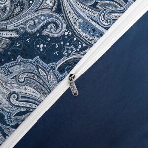 Navy Paisley Duvet Cover Set Queen Size - 3 Pieces Navy Blue Boho Paisley Pattern Printed Bedding Set, Breathable Soft Microfiber Comforter Duvet Cover with Zipper Closure & Corner Ties (90''X90'')