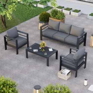 vonzoy aluminum patio furniture set, grey metal outdoor furniture set,6 piece patio furniture set with waterproof covers for backyard garden