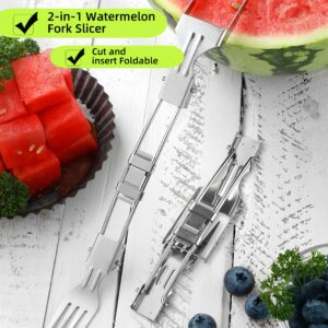 2 Pcs Watermelon Cutter Slicer Tool 2-In-1 Stainless Steel Fruit Cutter Summer Dual Head Foldable Portable Fruit Cutting Fork for Home Party Camping Kitchen Gadget (2)