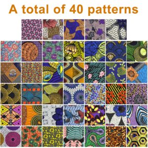 Gnognauq 40 Pieces African Cotton Fabric Quilting Fabric Squares Bundles African Wax Fabric for DIY Sewing Clothes Accessories, 25 x 25 cm