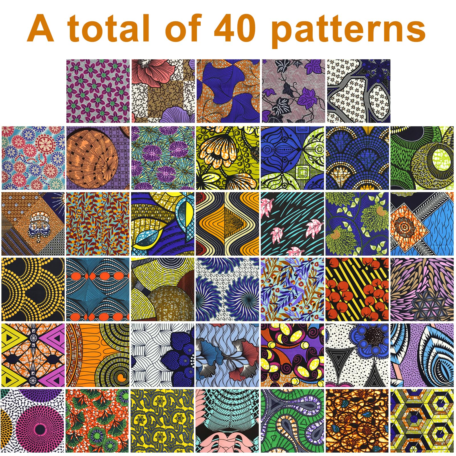 Gnognauq 40 Pieces African Cotton Fabric Quilting Fabric Squares Bundles African Wax Fabric for DIY Sewing Clothes Accessories, 25 x 25 cm