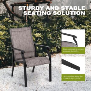 NUU GARDEN Patio Dining Chairs Set of 2,Aluminum Outdoor Dining Chairs Lightweight Stackable Textilene Patio Dining Chair with Armrest for Lawn Garden Backyard Pool,Grayish Brown