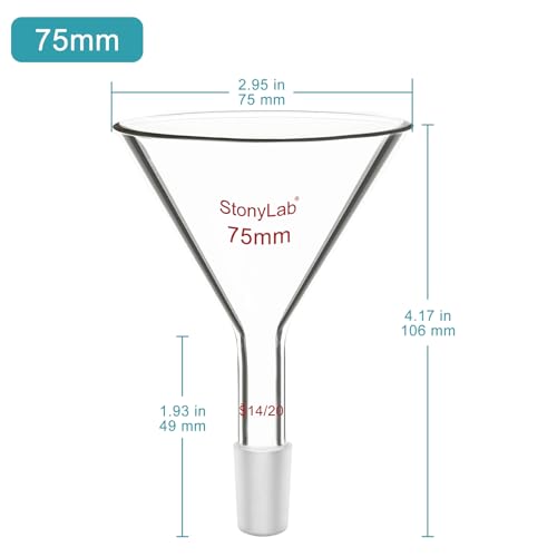 stonylab Borosilicate Glass Powder Funnel, Short Neck, 14/20 Joint Size, 75 mm Diameter