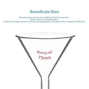 stonylab Borosilicate Glass Powder Funnel, Short Neck, 14/20 Joint Size, 75 mm Diameter