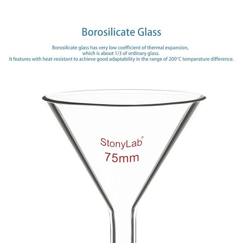 stonylab Borosilicate Glass Powder Funnel, Short Neck, 14/20 Joint Size, 75 mm Diameter