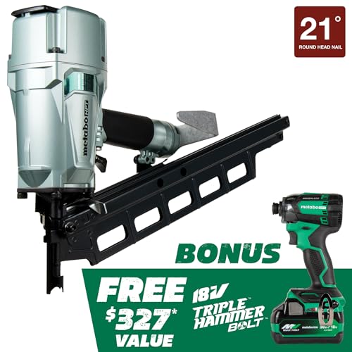 Metabo HPT Pneumatic Framing Nailer + 18V Impact Driver Pro Bundle Kit, 3-1/4-Inch Framing Nailer with BONUS 18V Triple Hammer Impact Driver Kit, KNR83A5(S)