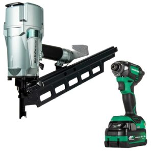 metabo hpt pneumatic framing nailer + 18v impact driver pro bundle kit, 3-1/4-inch framing nailer with bonus 18v triple hammer impact driver kit, knr83a5(s)