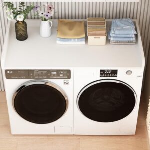 RRWJVU Washer Dryer Countertop,27.5" x 54" Solid Wood Countertop with Anti- Slip Pad for Laundry Room Organization. White