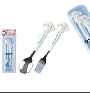 generic cute caracters flatware set fork and spoon + case, cute dog caracter, cinnamoroll, standard, white